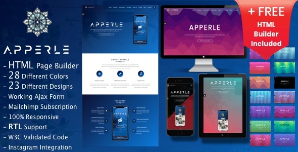 Product preview supplied for Apperle | Responsive App Landing Page HTML template