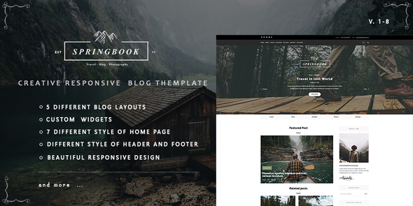 Springbook - Responsive   Blog Travel Photography Template product preview