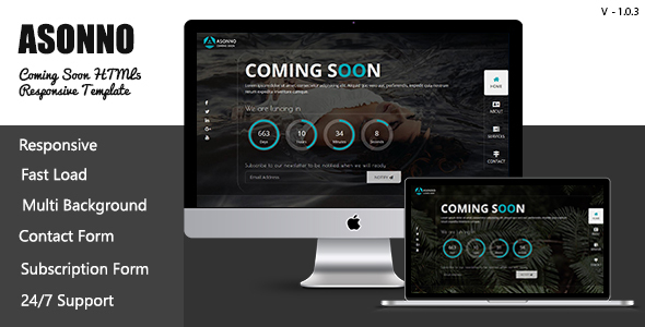 Product preview supplied for Asonno - Coming Soon HTML5 Responsive Template