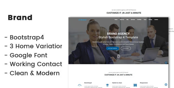 Product preview supplied for Brand-Bootstrap4 agency template