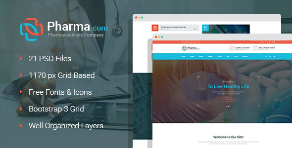Product preview supplied for Pharma.com - Pharmaceuticals Company and Shop PSD Template