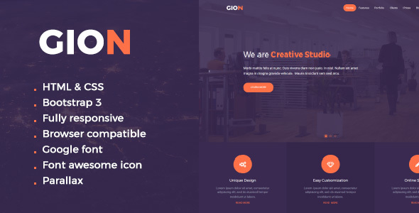Gion HTML One Page Template product preview