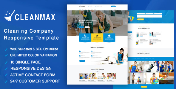 Product preview supplied for CleanMax- Cleaning Company Responsive Template