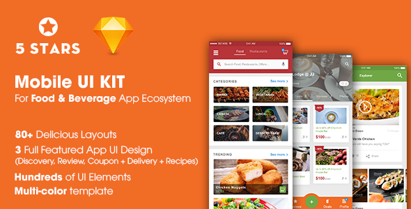 Preview image for 5Stars - Mobile UI KIT for Food & Beverage App Ecosystem