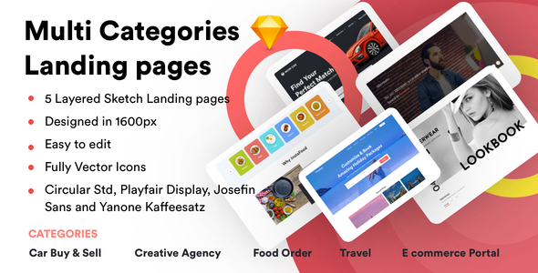 Multi Categories Web Design Template for Startups - Sketch Template