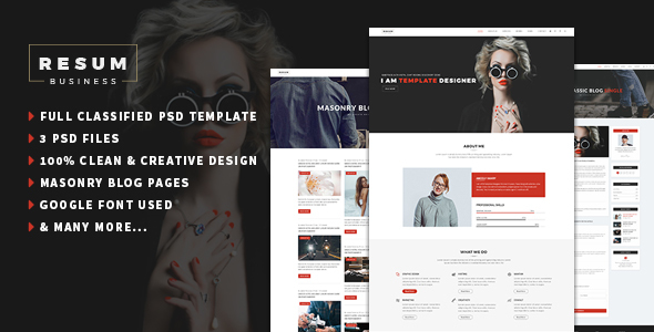 Preview image for resum-Portfolio,Resume One Page PSD Template