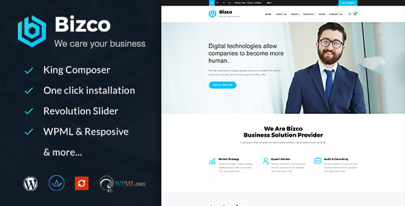 Product preview supplied for Bizco : Business Consulting and Professional Services WordPress Theme