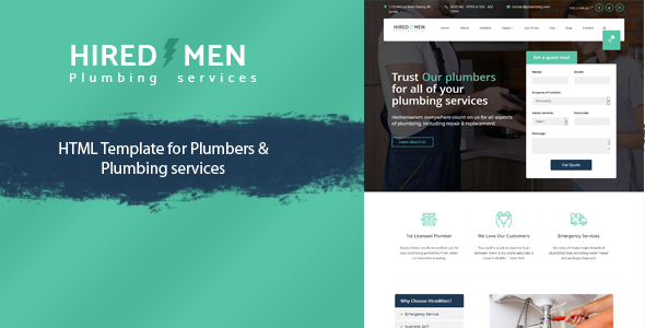 Product preview supplied for HiredMen - Plumber Services Template