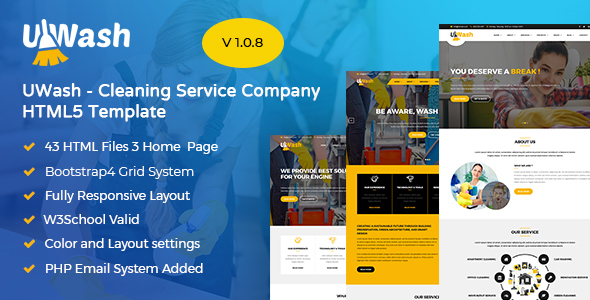 Uwash - Cleaning Service Company HTML5 Template product preview
