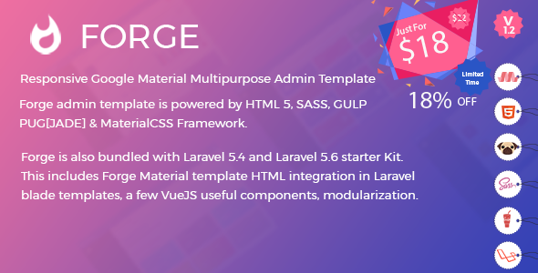 Forge Admin Template (HTML Version + Laravel 5.4 & 5.6 Starter Kit) listing image