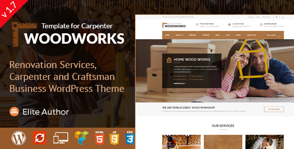 Preview image for Wood Works - Carpenter and Craftsman Business WordPress Theme