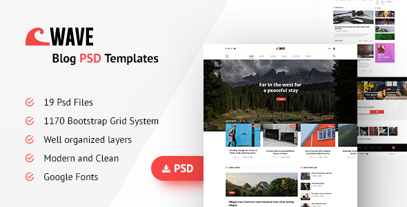 Wave Blog PSD Template