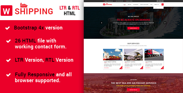 Product preview supplied for W-Shipping -The Multipurpose Shipping, Cargo and Logistics HTML5 Template