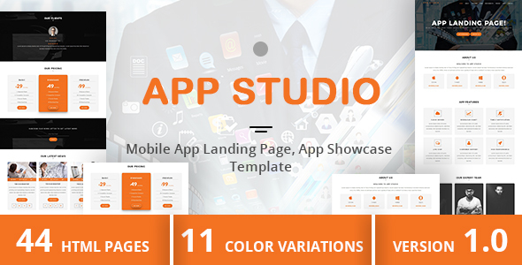 Product preview supplied for App Studio - Mobile App Landing Page, App Showcase Template