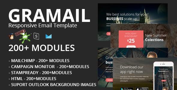 Preview image for GRAMAIL - Responsive Email Template (200+ Modules) + Stampready Builder