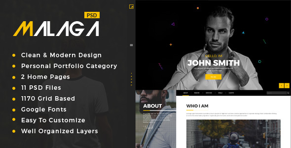 Malaga : Personal Portfolio PSD Template