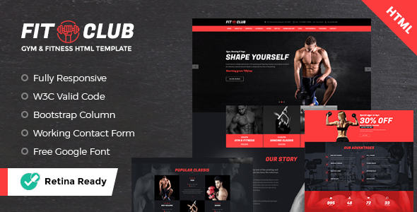 FITCLUB - Gym and Fitness Landing Page HTML listing image