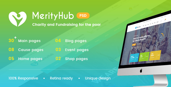 Merity - Charity Hub PSD Template listing image
