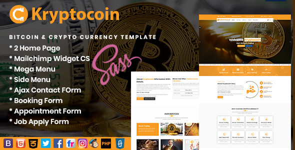 Kryptocoin Bitcoin & Crypto Currency Template product preview