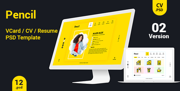 Virtual Business Card  CV Resume PSD Template