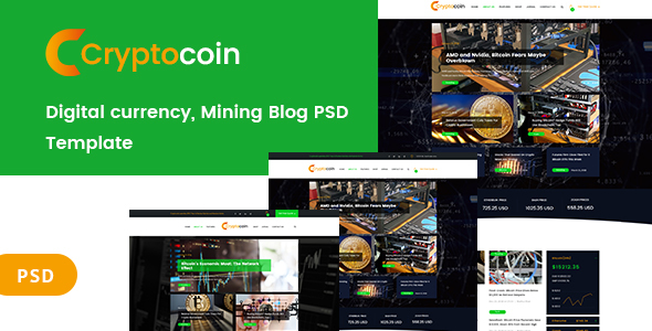 Digital currency and mining blog PSD Template