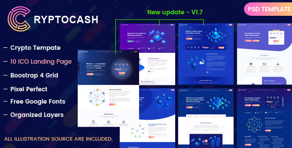 Cryptocash – ICO Cryptocurrency & ICO Landing Page PSD Template