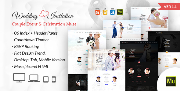 Wedding Invitation - Couple Event & Celebration Muse Template