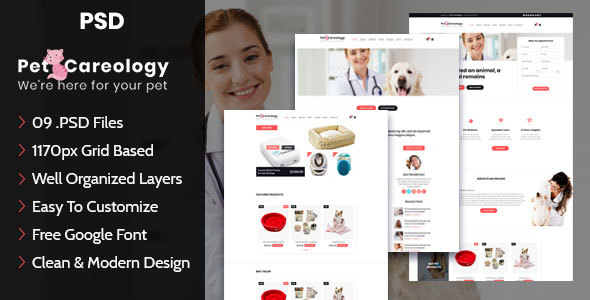 Pet Careology. Pet Care & Shop PSD Template