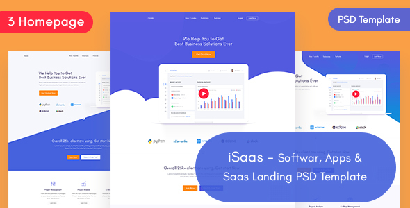Product preview supplied for iSaas -Software, App, Saas Landing PSD Template