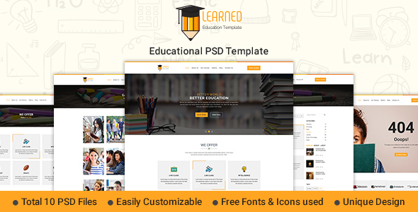 Product preview supplied for Learned - Education PSD Template