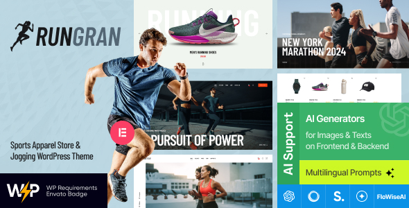 Run Gran | Sports Store for Gear, Apparel, Clothing & Shoes WordPress Theme