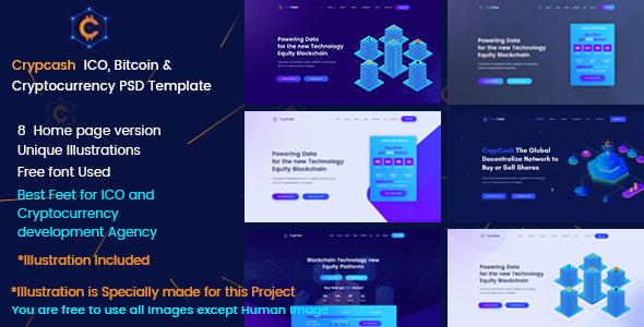Crypcash - ICO, Bitcoin and Cryptocurrency Landing Page
