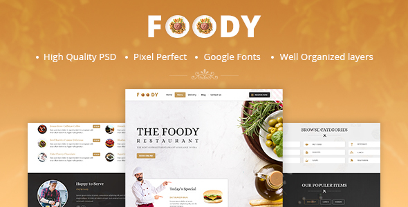 Foody - One Page Restaurant PSD Template