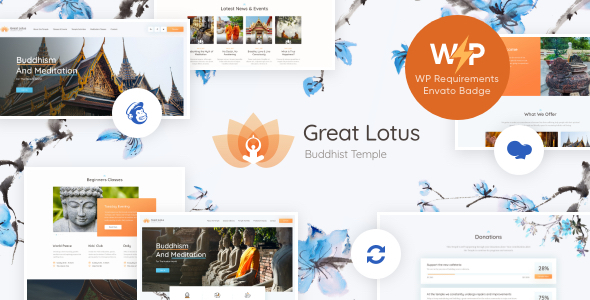 Great Lotus | Buddhist Temple Pagoda Church WordPress Theme + RTL product preview