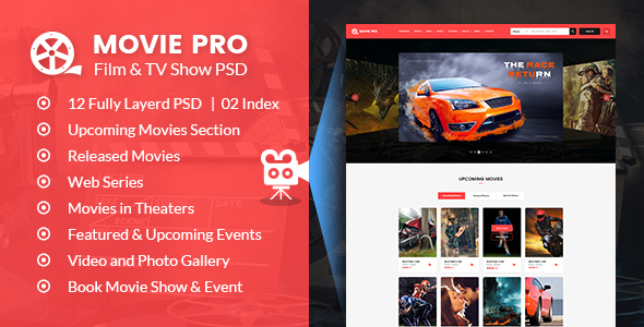 Product preview supplied for Movie Pro - Film and TV Show PSD Template