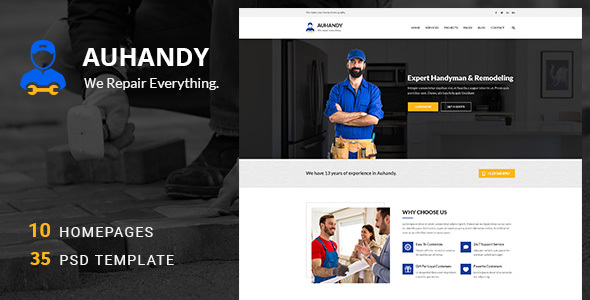 Handyblue - Handyman and Repair Services PSD Template
