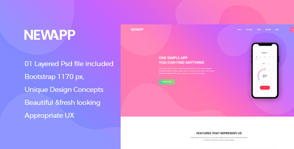 NewApp - Creative App Landing PSD Template