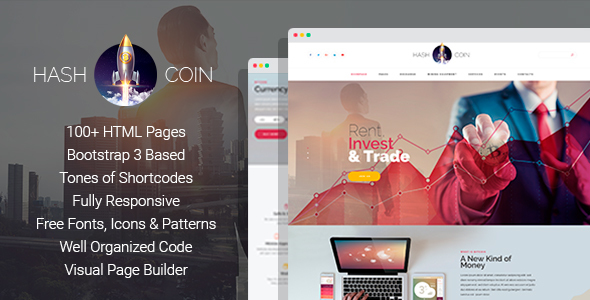 HashCoin Plus - Bitcoin Crypto Currency HTML template with Page Builder