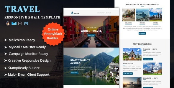 Preview image for Travel - Multipurpose Responsive Email Template with Online StampReady & Mailchimp Builders