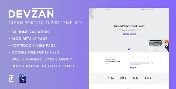 Devzan - Minimal Personal Portfolio PSD Template