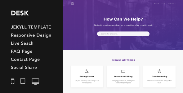 Product preview supplied for Desk - Responsive Knowledge Base & FAQ Jekyll Theme