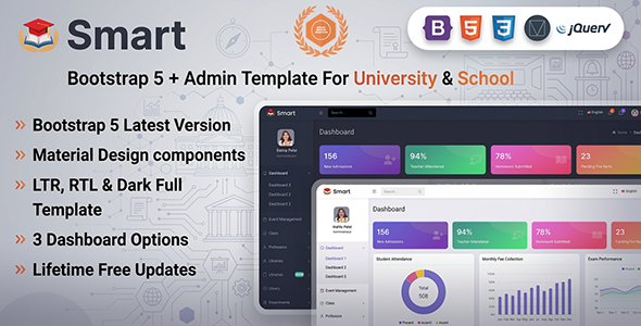 Smart - Bootstrap 5 Material Design Admin Dashboard Template for University, School & Colleges