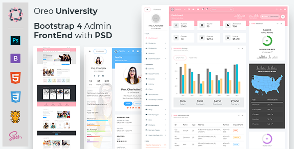 Oreo University - Bootstrap 4 Admin + Front End with PSD product preview