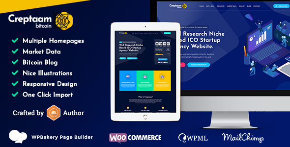 Creptaam - Bitcoin, ICO Landing and Cryptocurrency WordPress Theme listing image