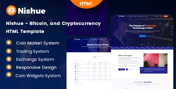 Product preview supplied for Nishue - Bitcoin and Cryptocurrency HTML Template