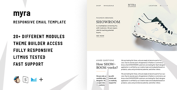 Myra  – Responsive HTML Email + StampReady, MailChimp & CampaignMonitor compatible files