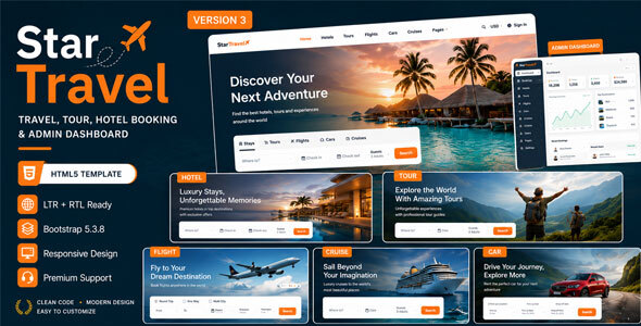 Star Travel - Travel, Tour, Hotel Booking & Admin Dashboard HTML5 Template
