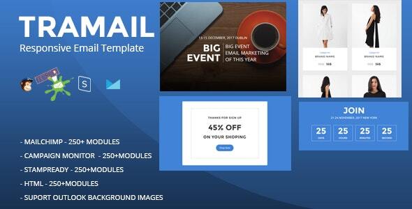 TRAMAIL - Responsive Email Template (250+ Modules) + Stampready Builder