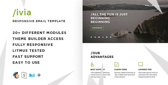 Livia  – Responsive HTML Email + StampReady, MailChimp & CampaignMonitor compatible files