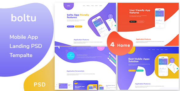 Boltu - Mobile App Landing PSD Template
